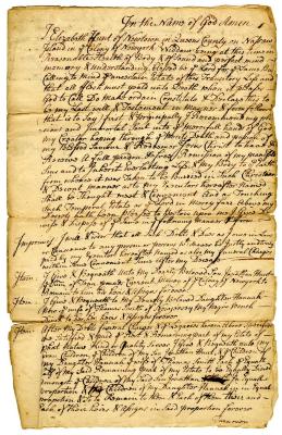 Probated will of Elizabeth Hunt, 1747