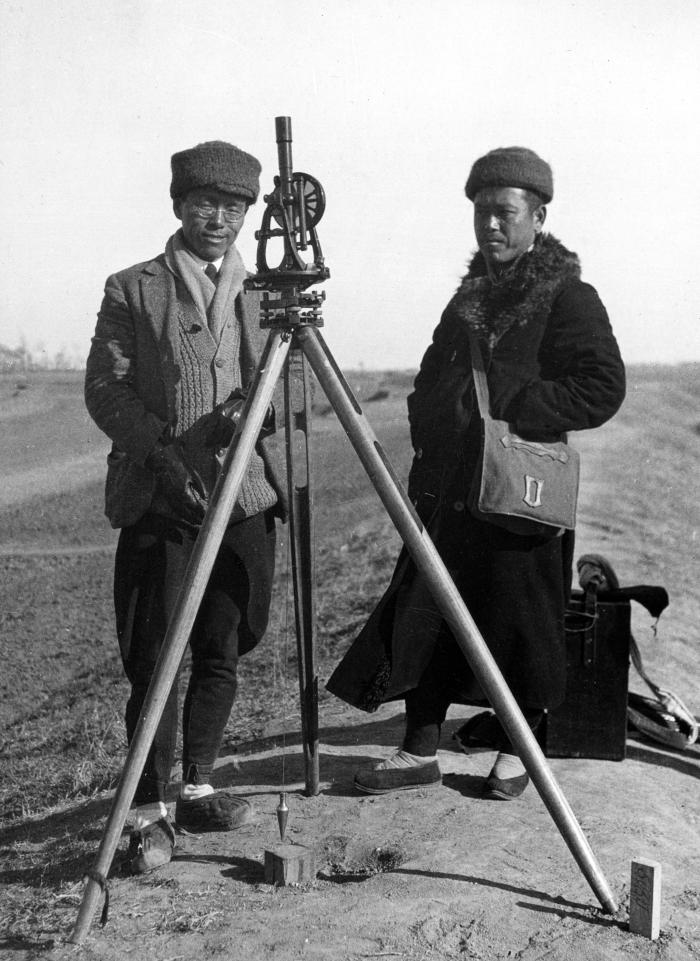 Transit man and recorder of the Grand Canal surveying party, Grand Canal, China