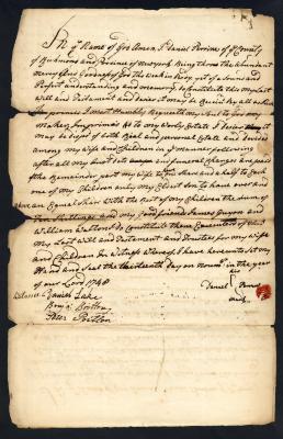 Probated will of Daniel Perrine, 1748