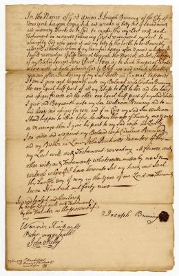 Probated will of Joseph Bruning, 1749