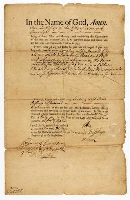 Probated will of Francis Bishop, 1749