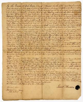 Probated will of Samuel DeHoneaur, 1749