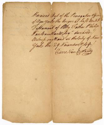 Probated will of Philip Van Courtland, 1749