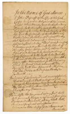 Probated will of John DeGraaf, 1750