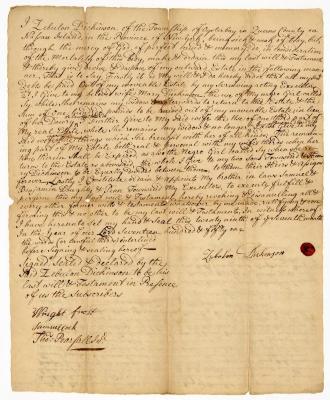 Probated will of Zebulon Dickenson, 1751