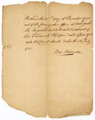Probated will of Col. Frederick Philipse, 1751