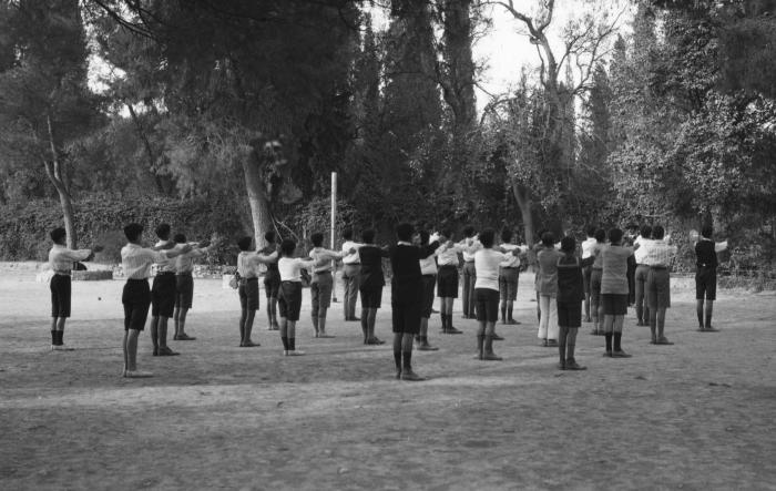 School Boys at Setting-Up Exercises. Athens, Greece