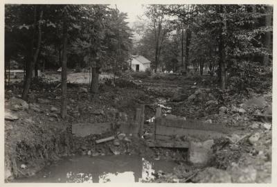 Construction work in building pond at Summitville Fish Hatchery