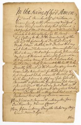Probated will of Dinah Brinkerhoff, 1753