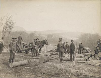 Rolling logs in the river at Jay, N.Y.