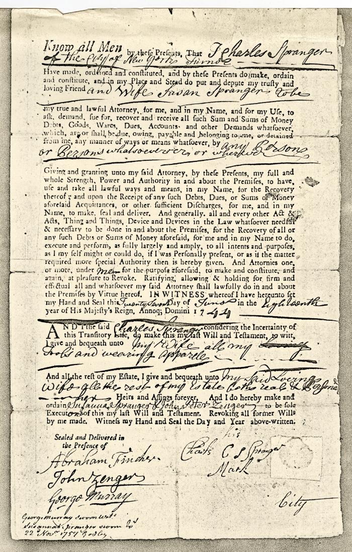 Probated will of Charles Spranger, 1757