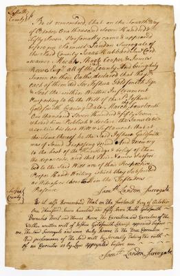 Probated will of Joshua Goldsmith, 1757
