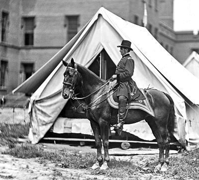 Civil War. General Hooker on Horseback in Front of Tent