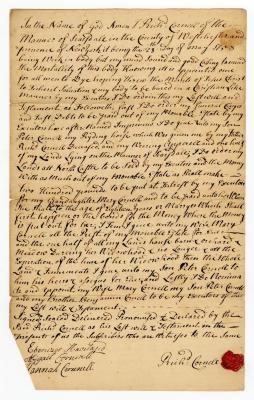 Probated will of Richard Cornell, 1758