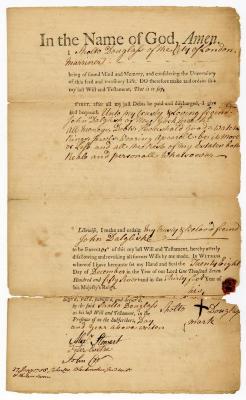 Probated will of Douglas Sholto, 1758