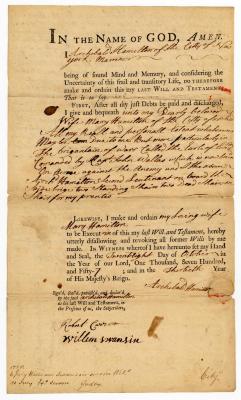 Probated will of Archibald Hamilton, 1758
