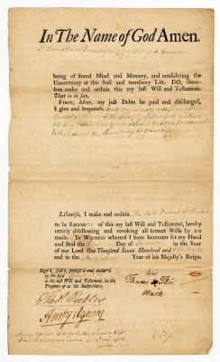 Probated will of Thadie Flin, 1758