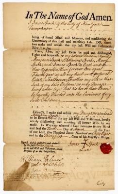 Probated will of Jonas Spock, 1758