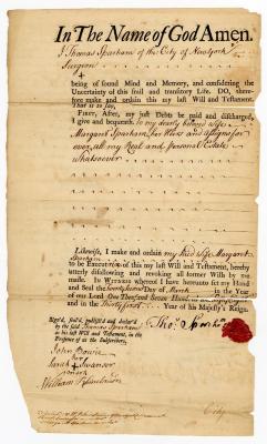 Probated will of Thomas Sparham, 1758