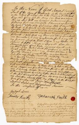 Probated will of Zachariah Smith, 1758
