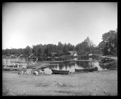 Dam and boat landing at the foot of Seventh Lake, Fulton Chain of Lakes