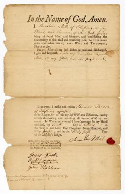 Probated will of Aurelius Mills, 1759