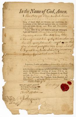 Probated will of Peter Healy, 1760