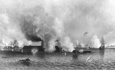 Civil War. Engagement between the Monitor and the Merrimac