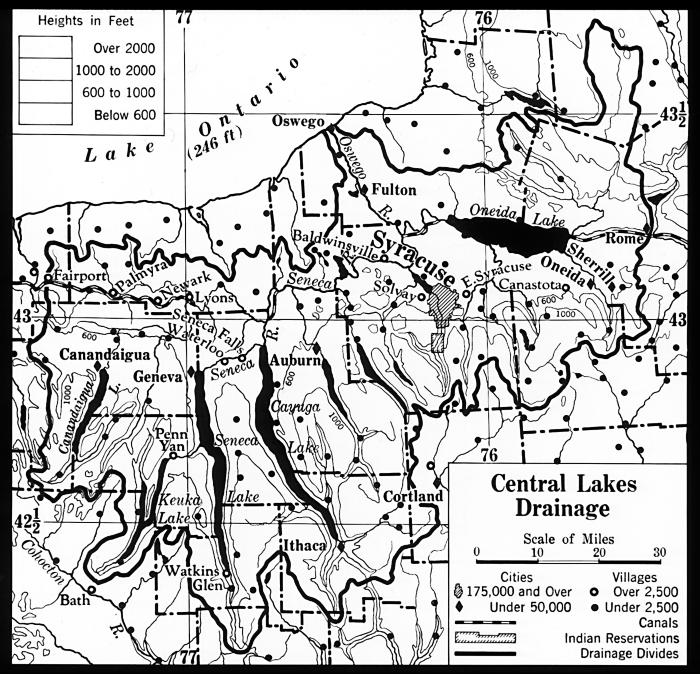 Physical Map of Central Lakes Drainage (color layers), New York, 1932