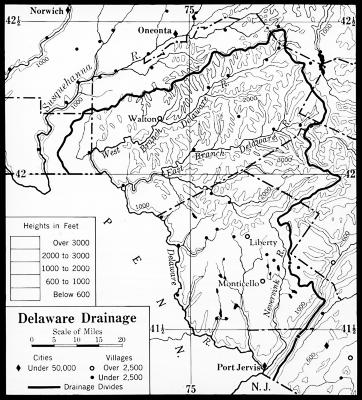 Physical Map of Delaware Drainage in New York (color layers), 1932