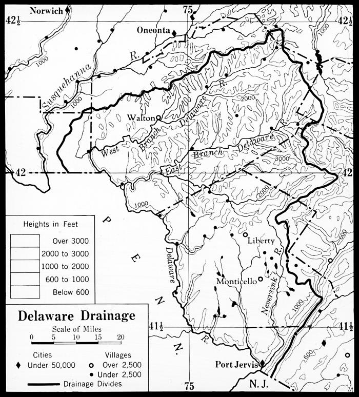 Physical Map of Delaware Drainage in New York (color layers), 1932