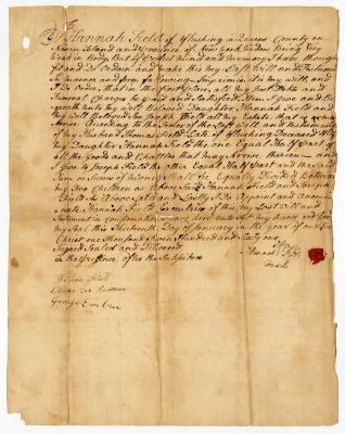 Probated will of Hannah Field, 1761