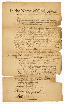 Probated will of Samuel Lyons, 1761