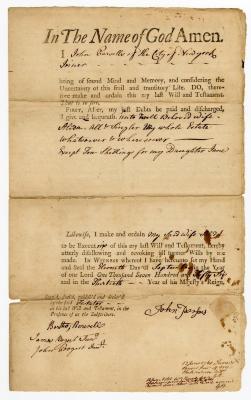 Probated will of John Parsons, 1761