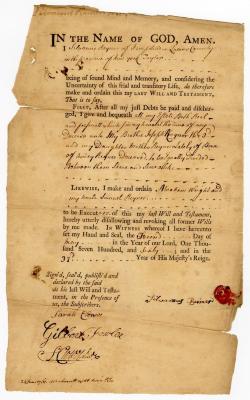 Probated will of Sylvenus Raynor, 1761