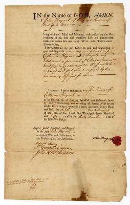 Probated will of John Haycock, 1762