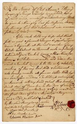 Probated will of Henry Lane, 1763