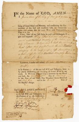 Probated will of James Crow, 1764