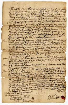 Probated will of John Hall, 1764