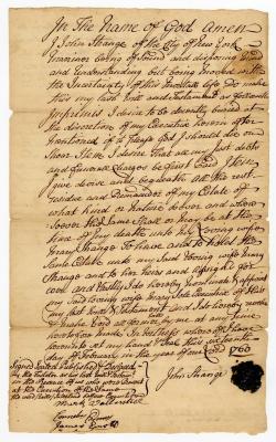 Probated will of John Strange, 1764