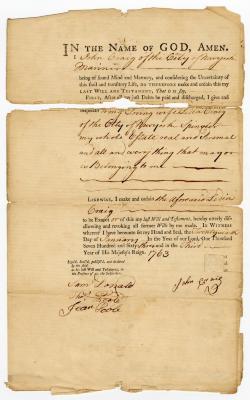 Probated will of John Craig, 1765