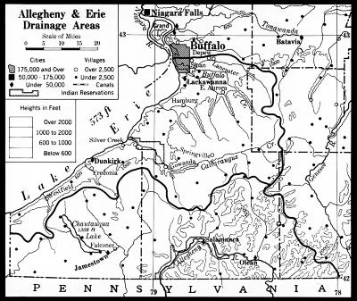 Physical Map of Allegheny and Erie Drainage Areas in New York.