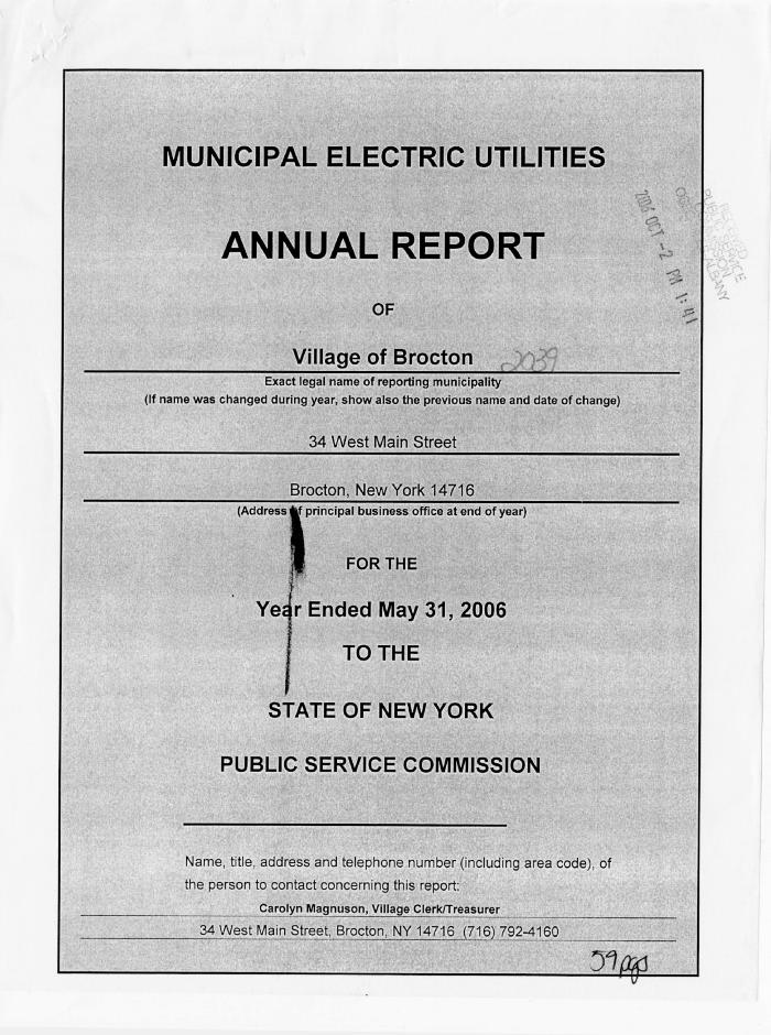 Municipal electric utilities annual report of the Village of Brocton to the Public Service Commission, 2006