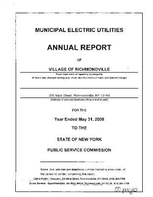 Municipal electric utilities annual report of the Village of Richmondville to the Public Service Commission, 2006