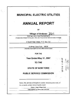 Municipal electric utilities annual report of the Village of Andover to the Public Service Commission, 2007