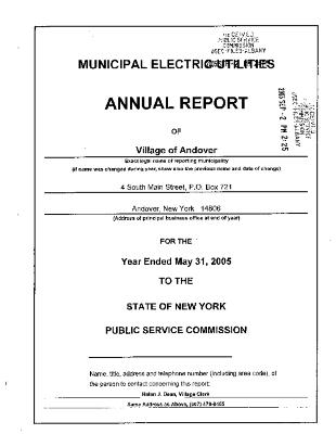 Municipal electric utilities annual report of the Village of Andover to the Public Service Commission, 2005