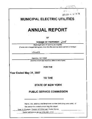 Municipal electric utilities annual report of the Village of Hamilton to the Public Service Commission, 2007