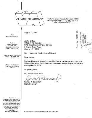 Municipal electric utilities annual report of the Village of Arcade to the Public Service Commission, 2006