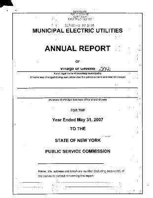 Municipal electric utilities annual report of the Village of Green to the Public Service Commission, 2007