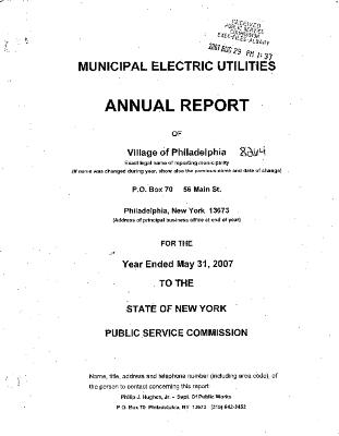 Municipal electric utilities annual report of the Village of Philadelphia to the Public Service Commission, 2007